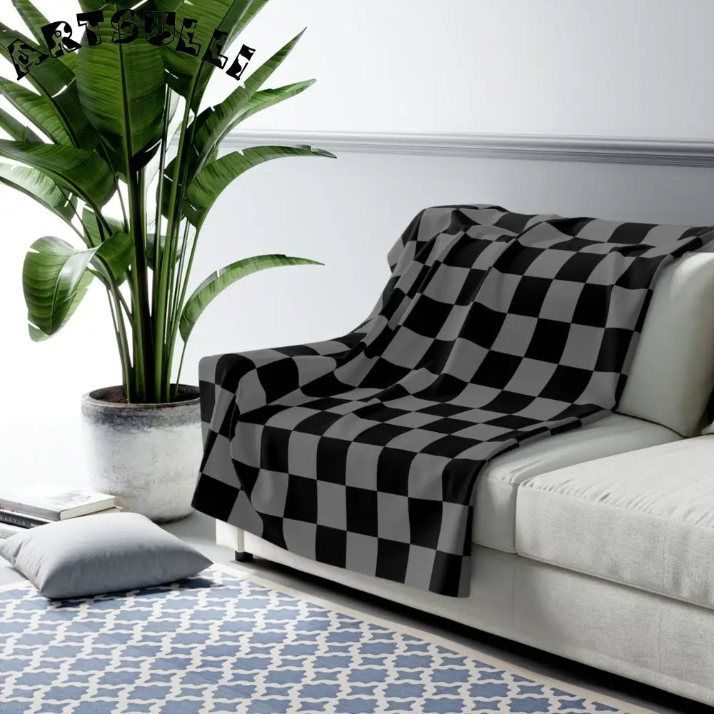JAKKOUTTHEBXX Gray and Black Checkerboard Cozy Fleece Blanket 2025