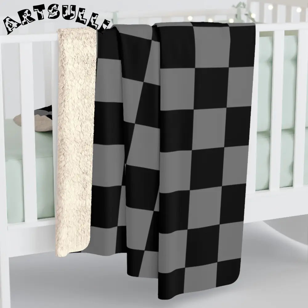 JAKKOUTTHEBXX Gray and Black Checkerboard Cozy Fleece Blanket 2025