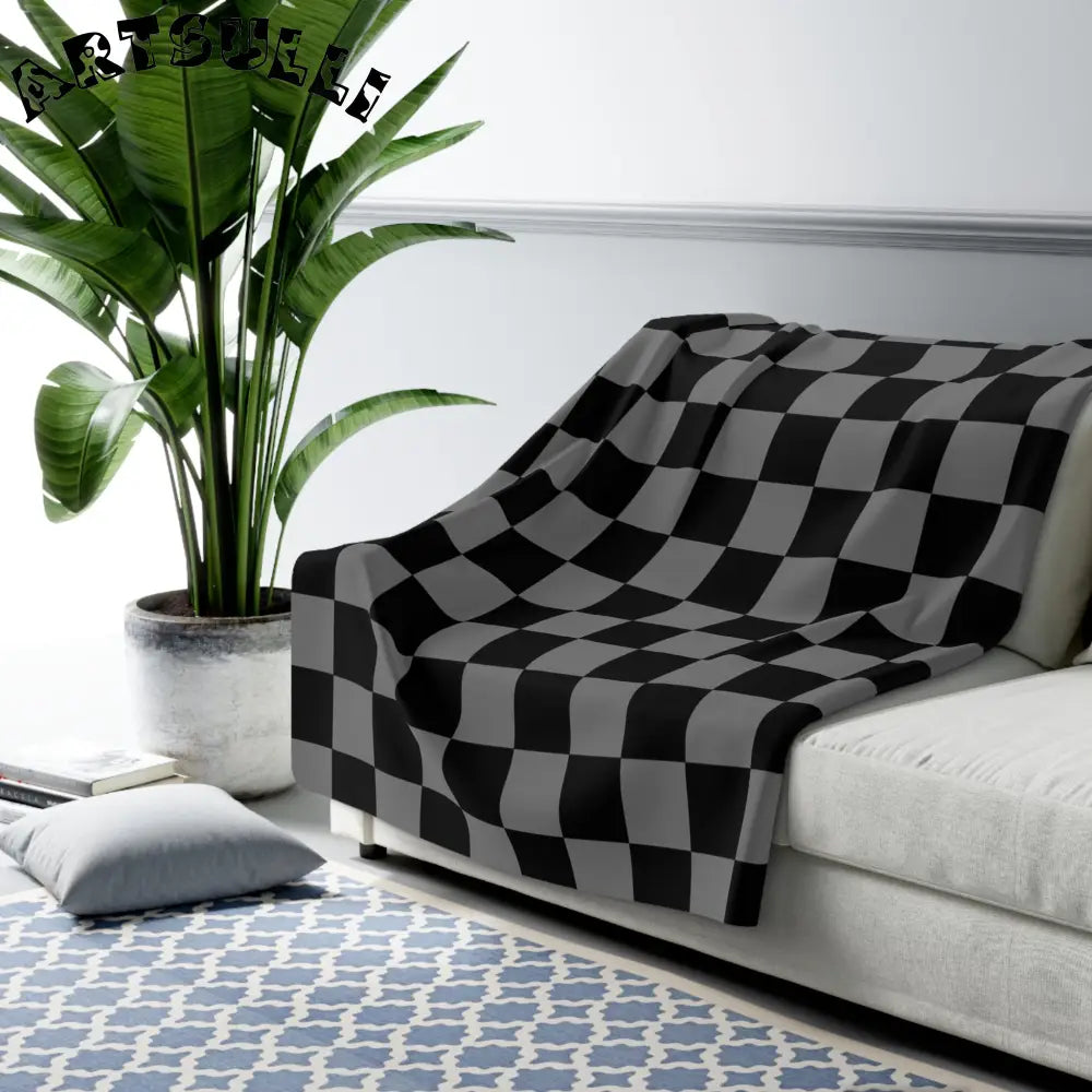 JAKKOUTTHEBXX Gray and Black Checkerboard Cozy Fleece Blanket 2025