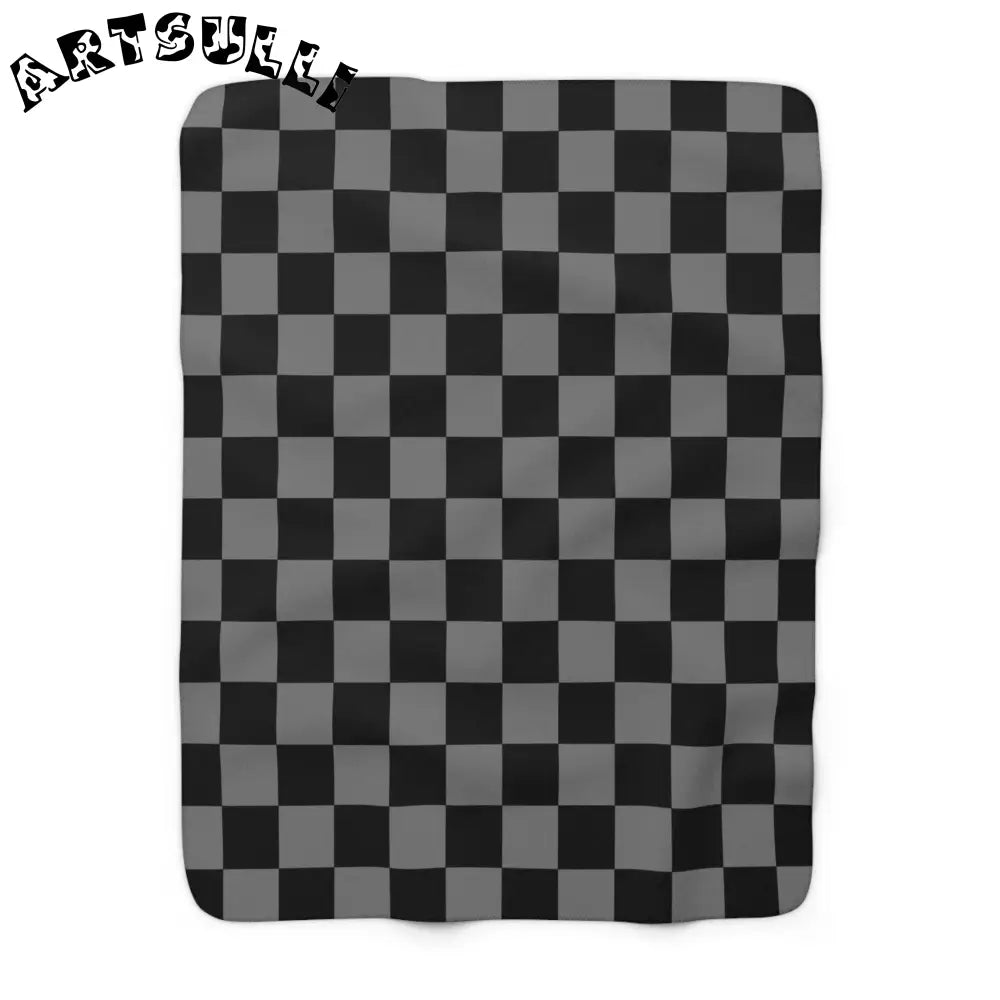 Gray and Black Checkerboard Cozy Fleece Blanket, Artsulli - Art is Long, Life is Short, Home Decor, Size, 50" × 60", , , , , 15343809792498228063