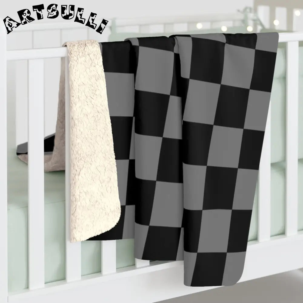 JAKKOUTTHEBXX Gray and Black Checkerboard Cozy Fleece Blanket 2025