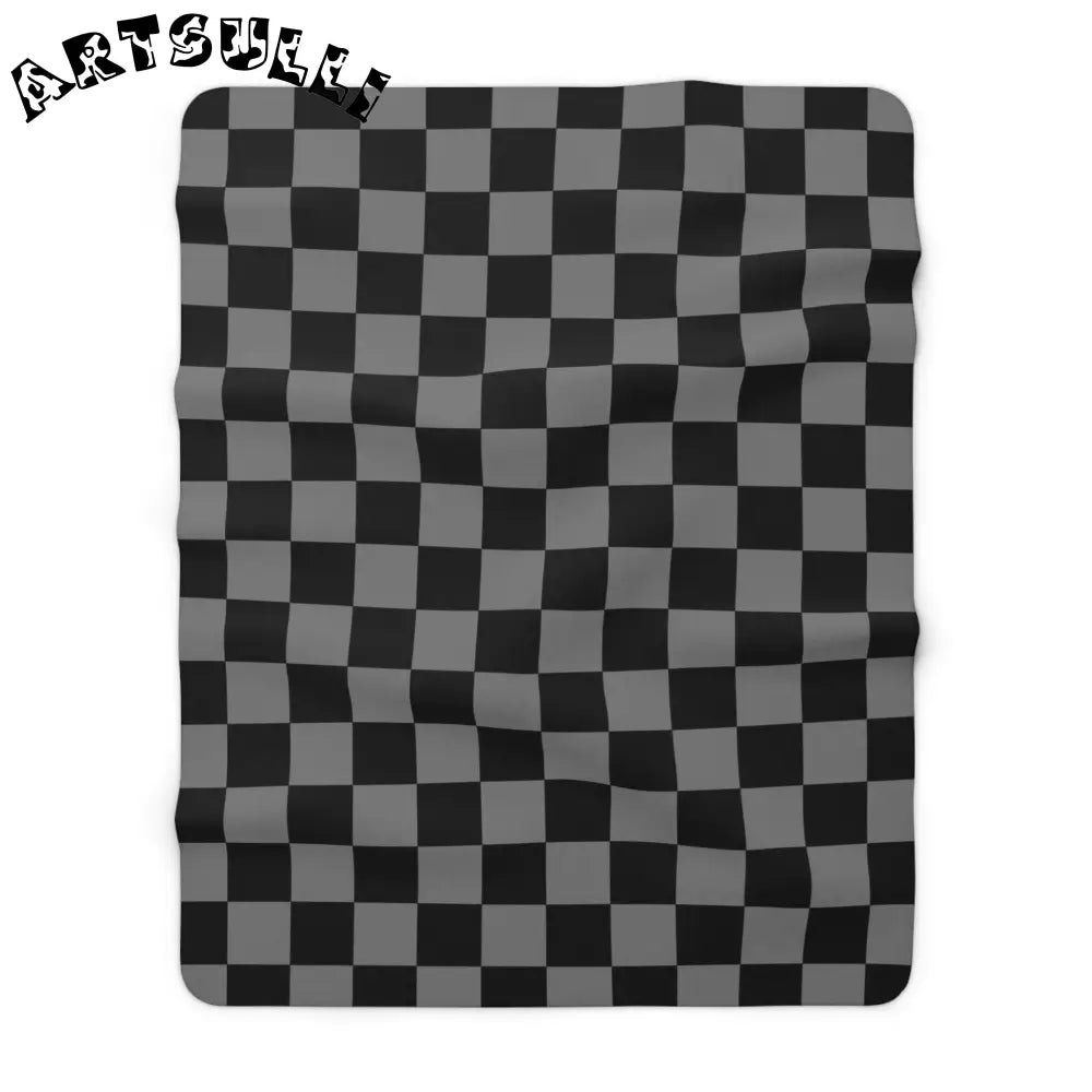 JAKKOUTTHEBXX Gray and Black Checkerboard Cozy Fleece Blanket 2025
