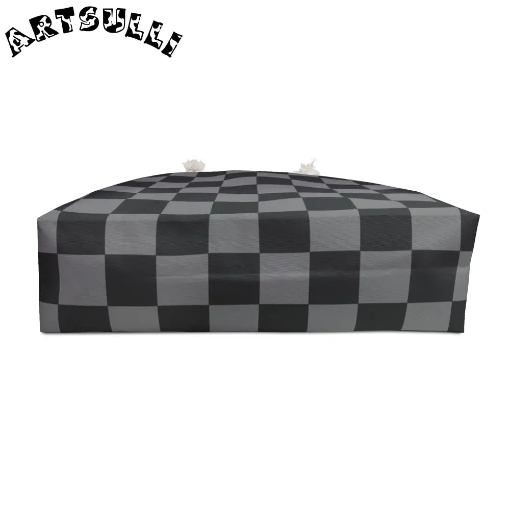 Gray and Black Checkered Oversized Weekender Tote, Artsulli - Art is Long, Life is Short, Bags, , , , , , , 