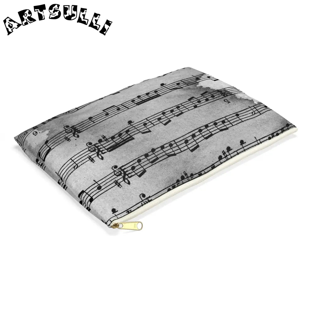 Grayscale Musical Score Flat Pouch, Artsulli - Art is Long, Life is Short, Bags, , , , , , , 