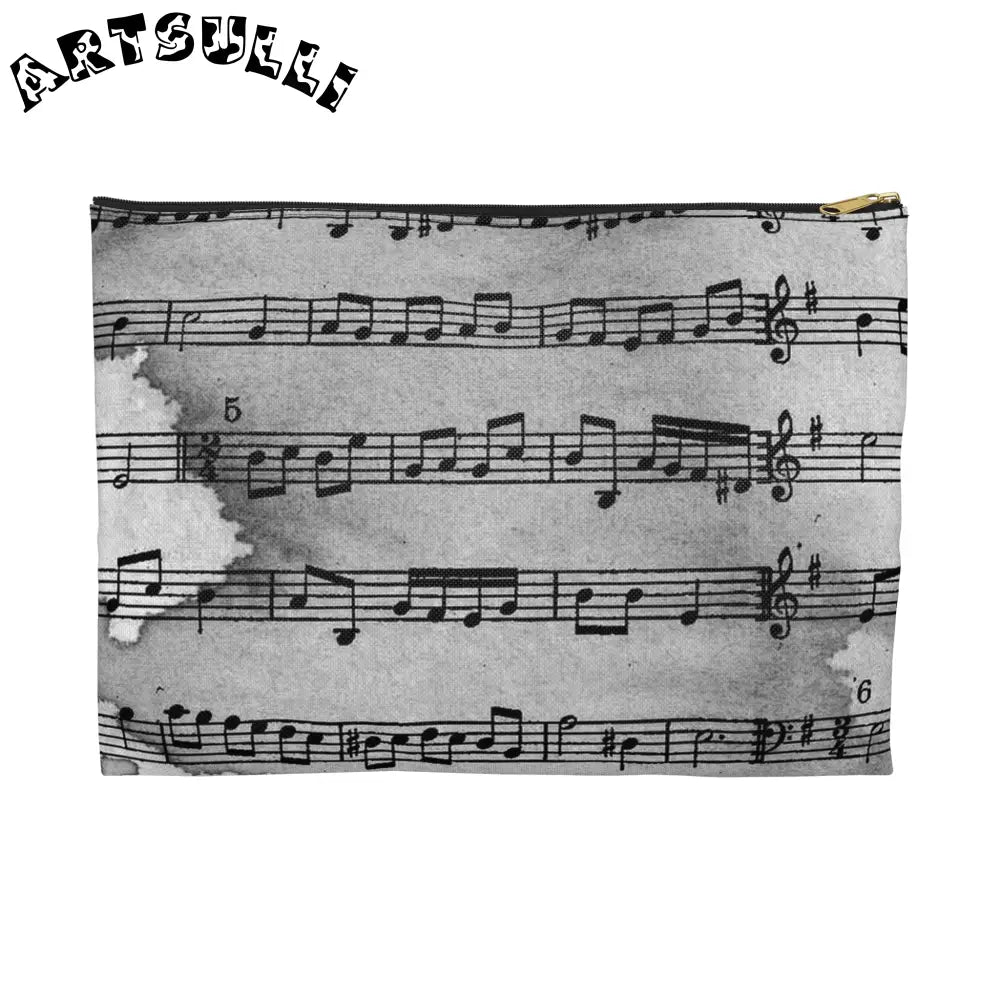 Grayscale Musical Score Flat Pouch, Artsulli - Art is Long, Life is Short, Bags, Size, Large, Color, Black zipper, , , 17198849189975074930