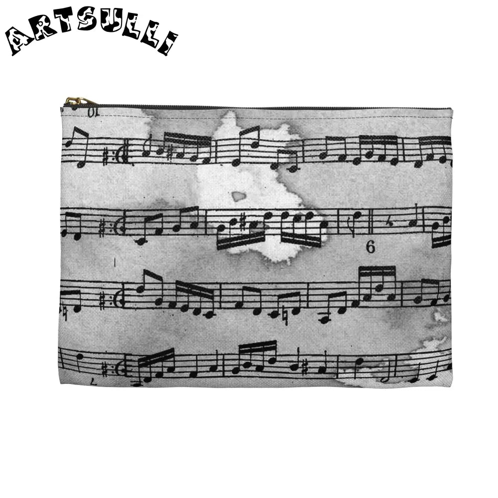 Grayscale Musical Score Flat Pouch, Artsulli - Art is Long, Life is Short, Bags, , , , , , , 