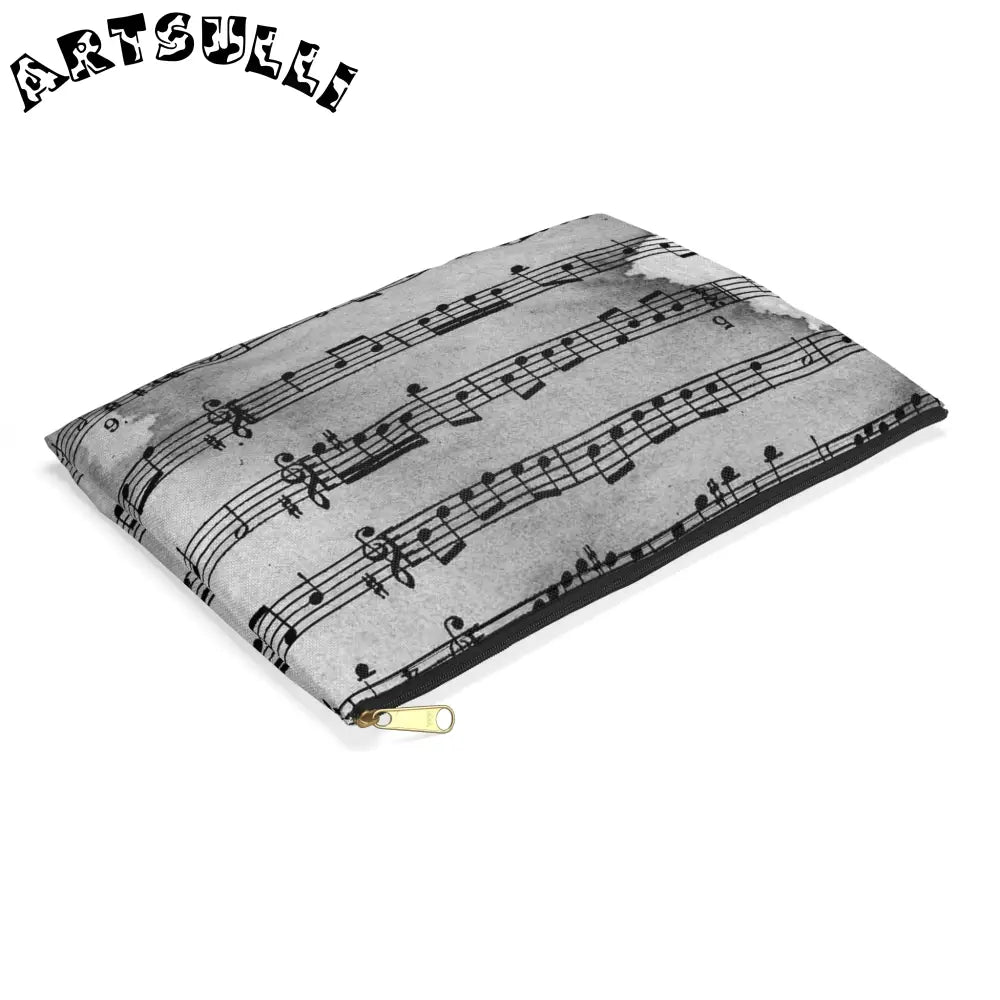 Grayscale Musical Score Flat Pouch, Artsulli - Art is Long, Life is Short, Bags, , , , , , , 