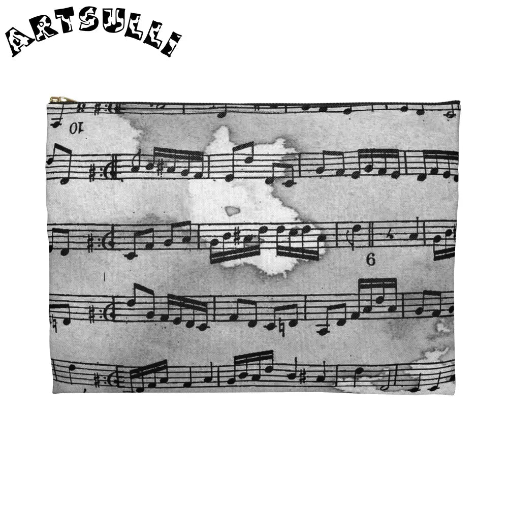 Grayscale Musical Score Flat Pouch, Artsulli - Art is Long, Life is Short, Bags, , , , , , , 