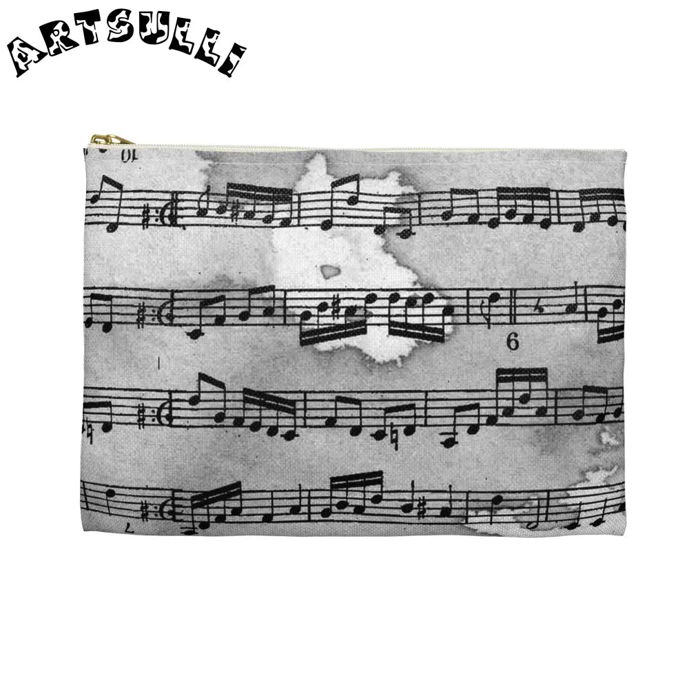 Grayscale Musical Score Flat Pouch, Artsulli - Art is Long, Life is Short, Bags, , , , , , , 