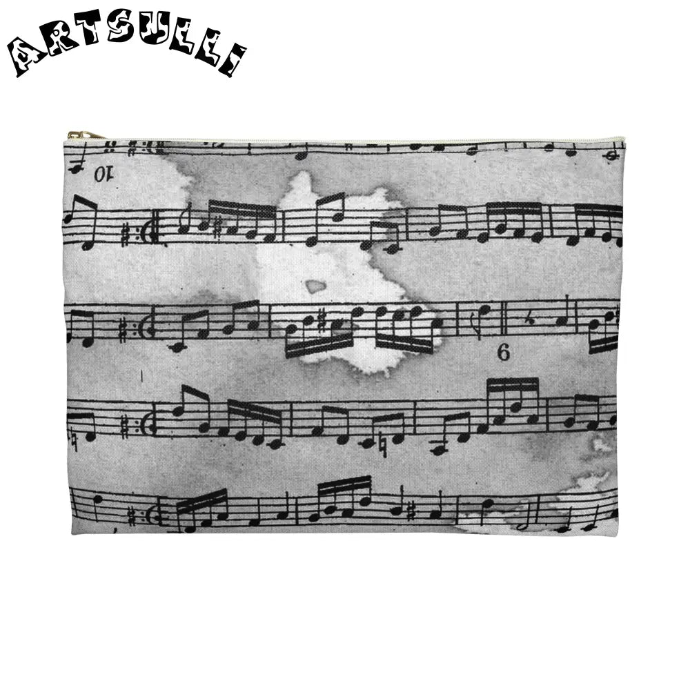 Grayscale Musical Score Flat Pouch, Artsulli - Art is Long, Life is Short, Bags, , , , , , , 