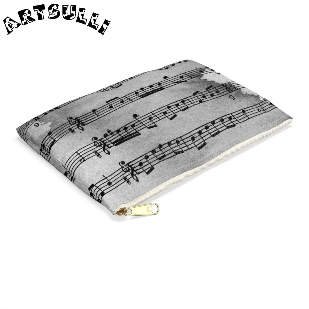 Grayscale Musical Score Flat Pouch, Artsulli - Art is Long, Life is Short, Bags, , , , , , , 