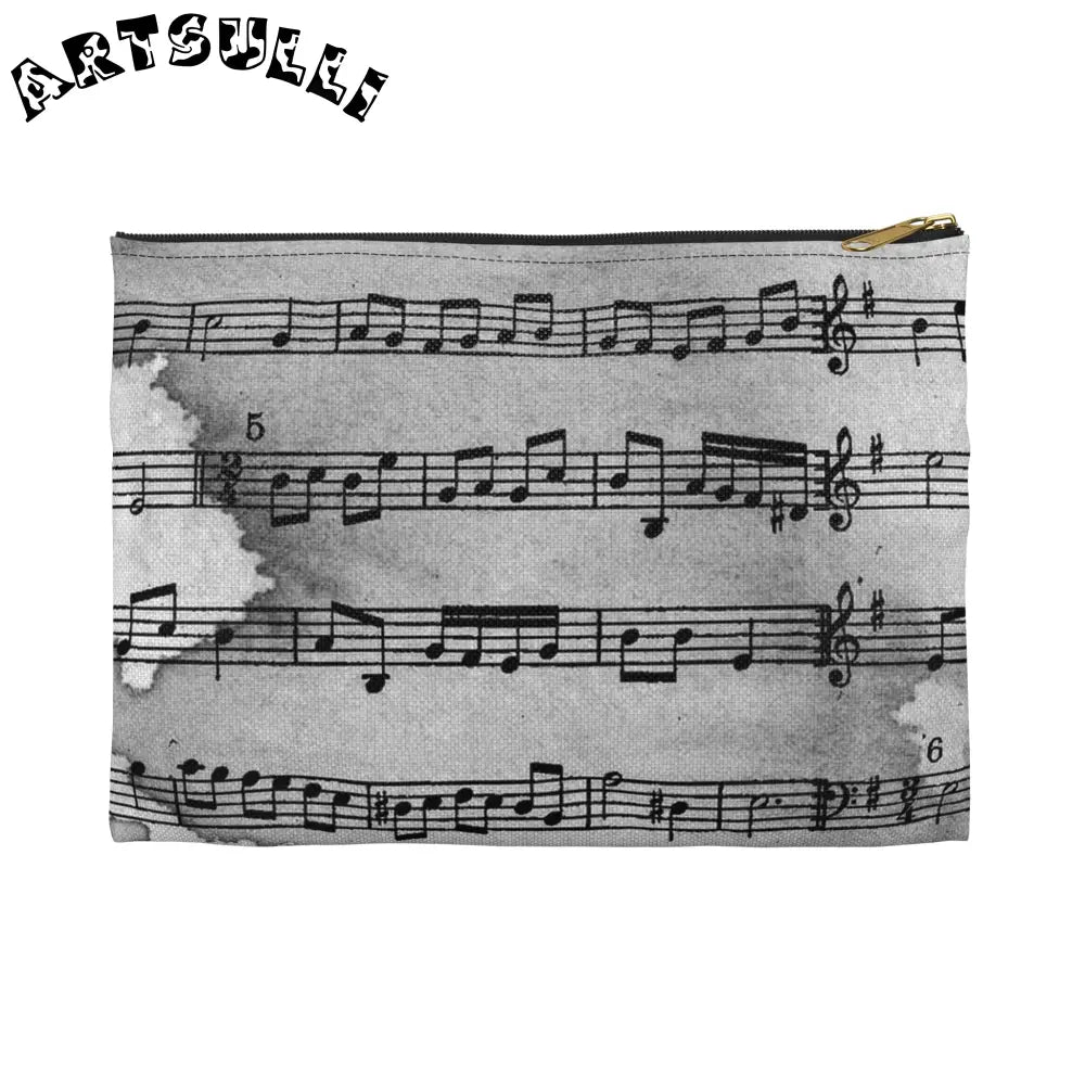 Grayscale Musical Score Flat Pouch, Artsulli - Art is Long, Life is Short, Bags, Size, Small, Color, Black zipper, , , 79853340952597388480