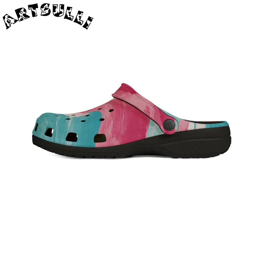 Great Pastelwave Pink and Teal EVA Foam Clogs, Artsulli - Art is Long, Life is Short, Shoes, , , , , , , 
