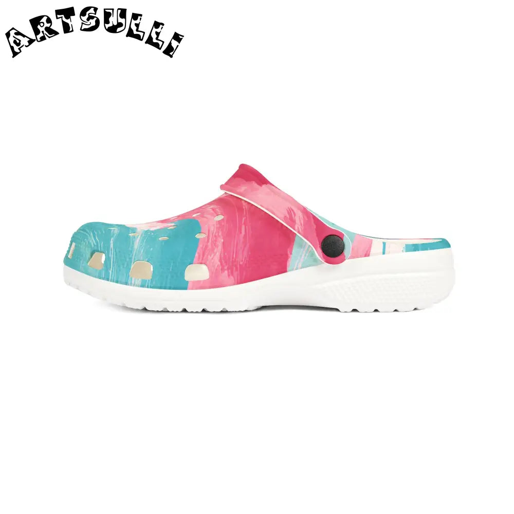 Great Pastelwave Pink and Teal EVA Foam Clogs, Artsulli - Art is Long, Life is Short, Shoes, , , , , , , 