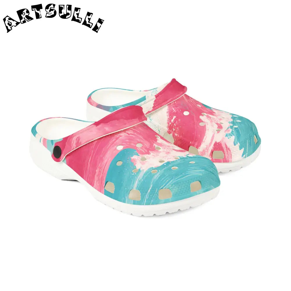 Great Pastelwave Pink and Teal EVA Foam Clogs, Artsulli - Art is Long, Life is Short, Shoes, , , , , , , 