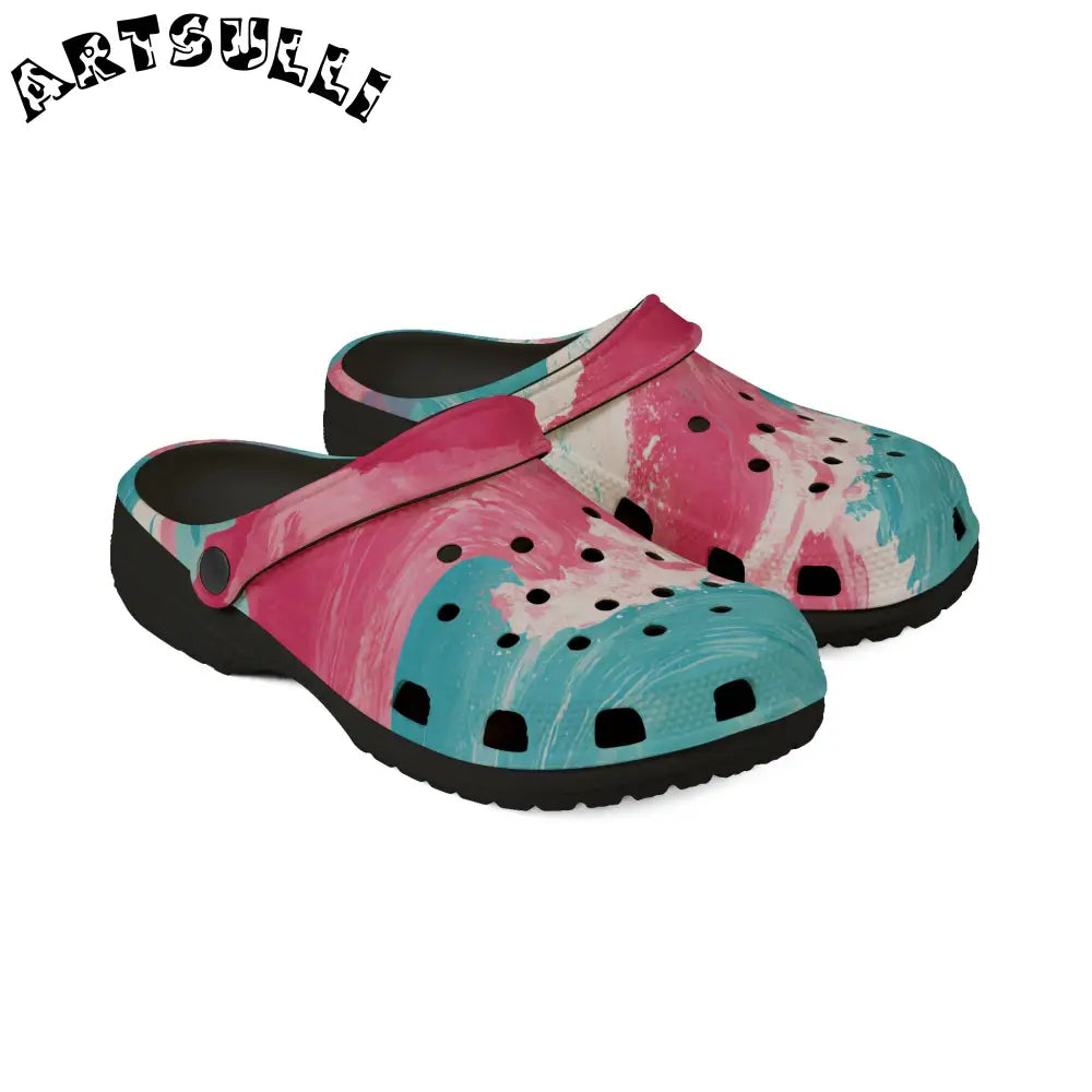 Great Pastelwave Pink and Teal EVA Foam Clogs, Artsulli - Art is Long, Life is Short, Shoes, , , , , , , 
