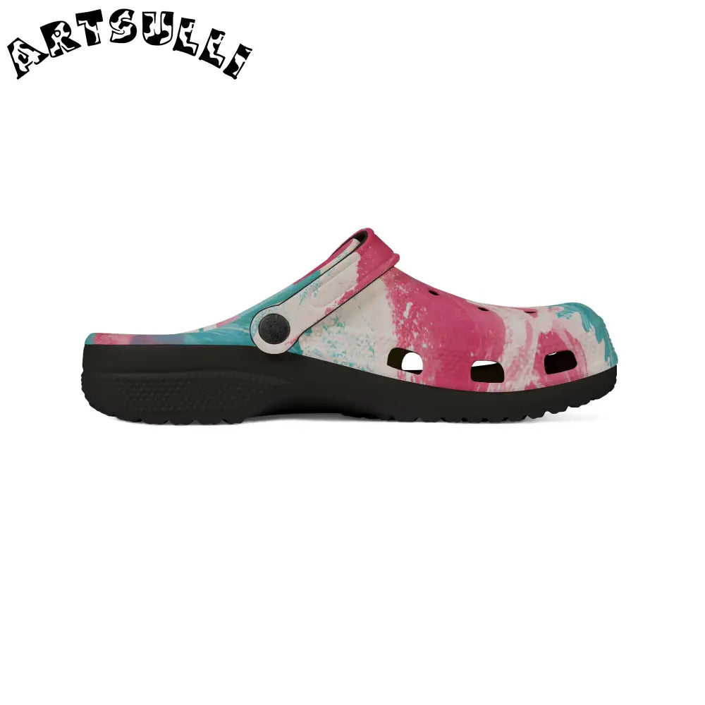 Great Pastelwave Pink and Teal EVA Foam Clogs, Artsulli - Art is Long, Life is Short, Shoes, , , , , , , 