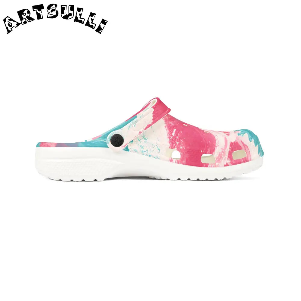 Great Pastelwave Pink and Teal EVA Foam Clogs, Artsulli - Art is Long, Life is Short, Shoes, , , , , , , 