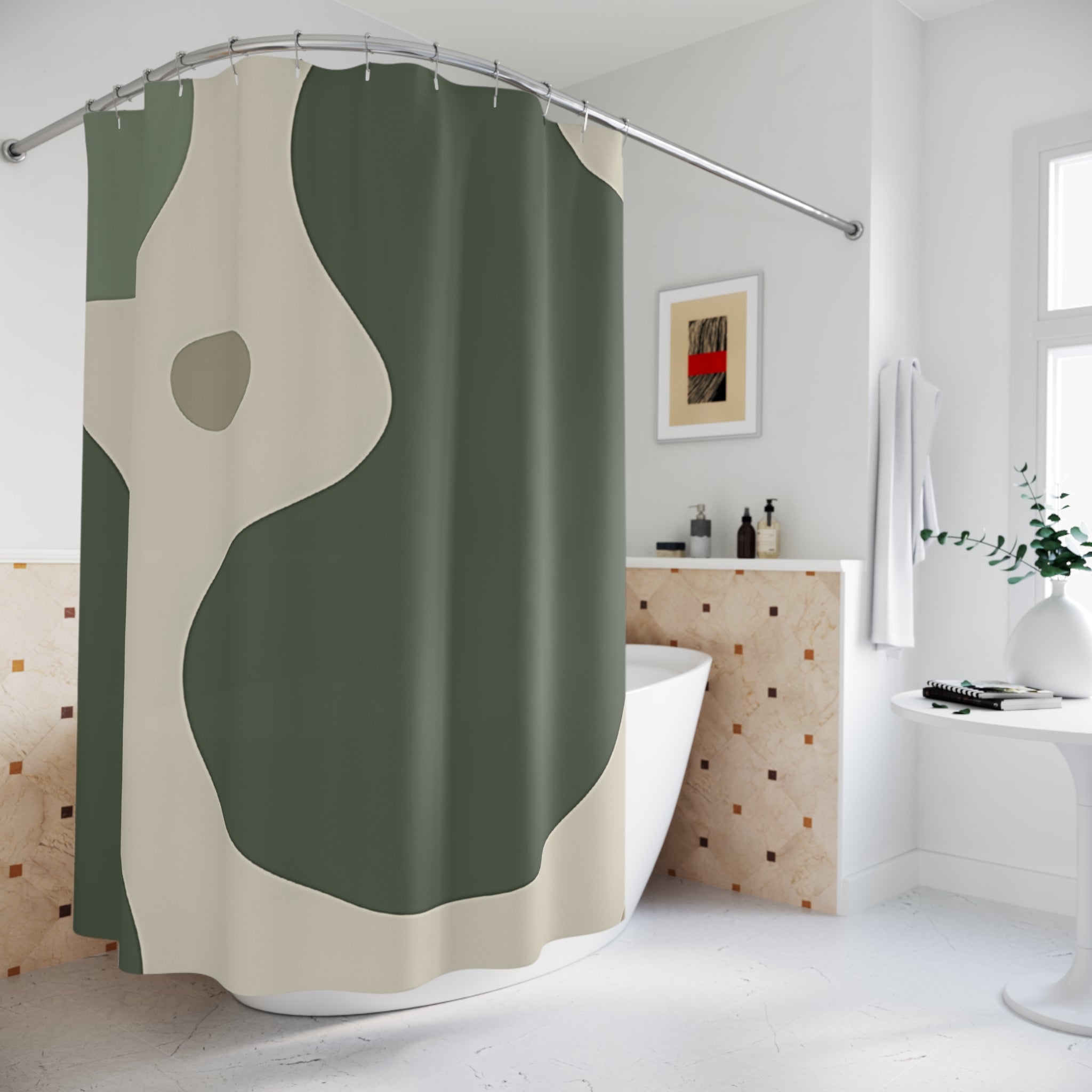 Green and Beige Abstract Shower Curtain, Artsulli - Art is Long, Life is Short, Home Decor, , , , , , , 