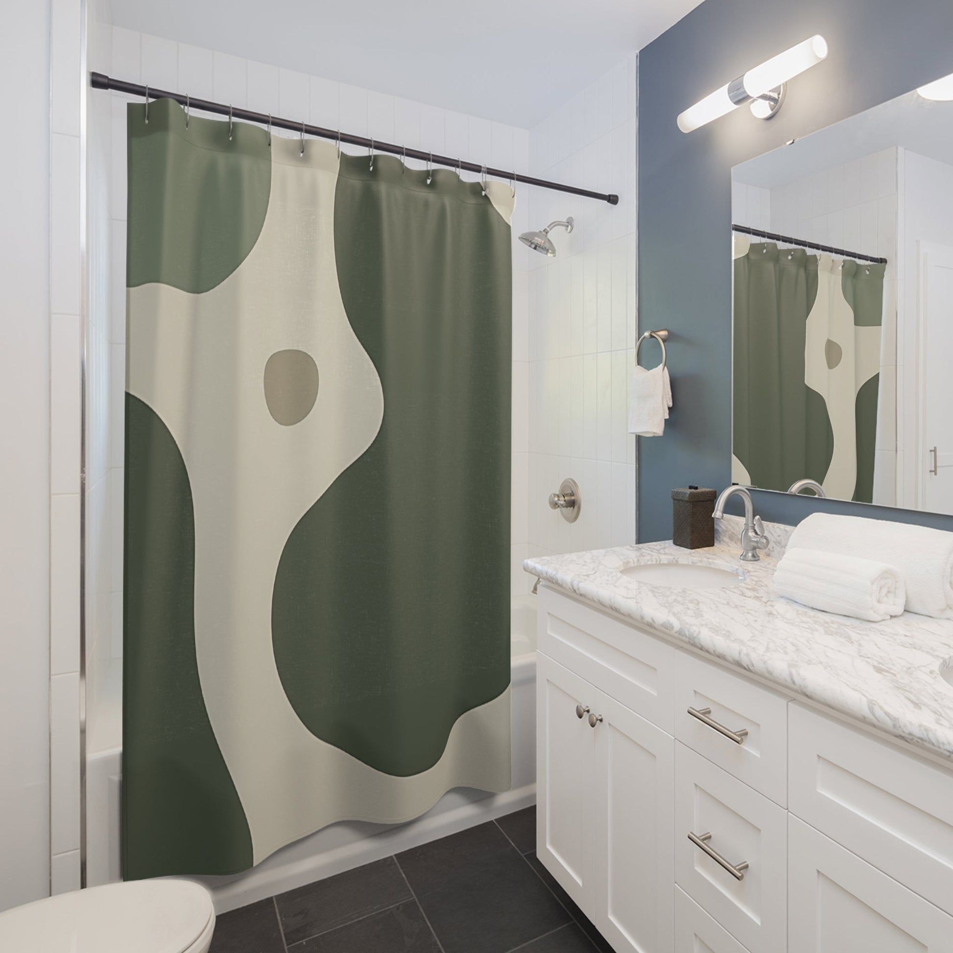 Green and Beige Abstract Shower Curtain, Artsulli - Art is Long, Life is Short, Home Decor, , , , , , , 
