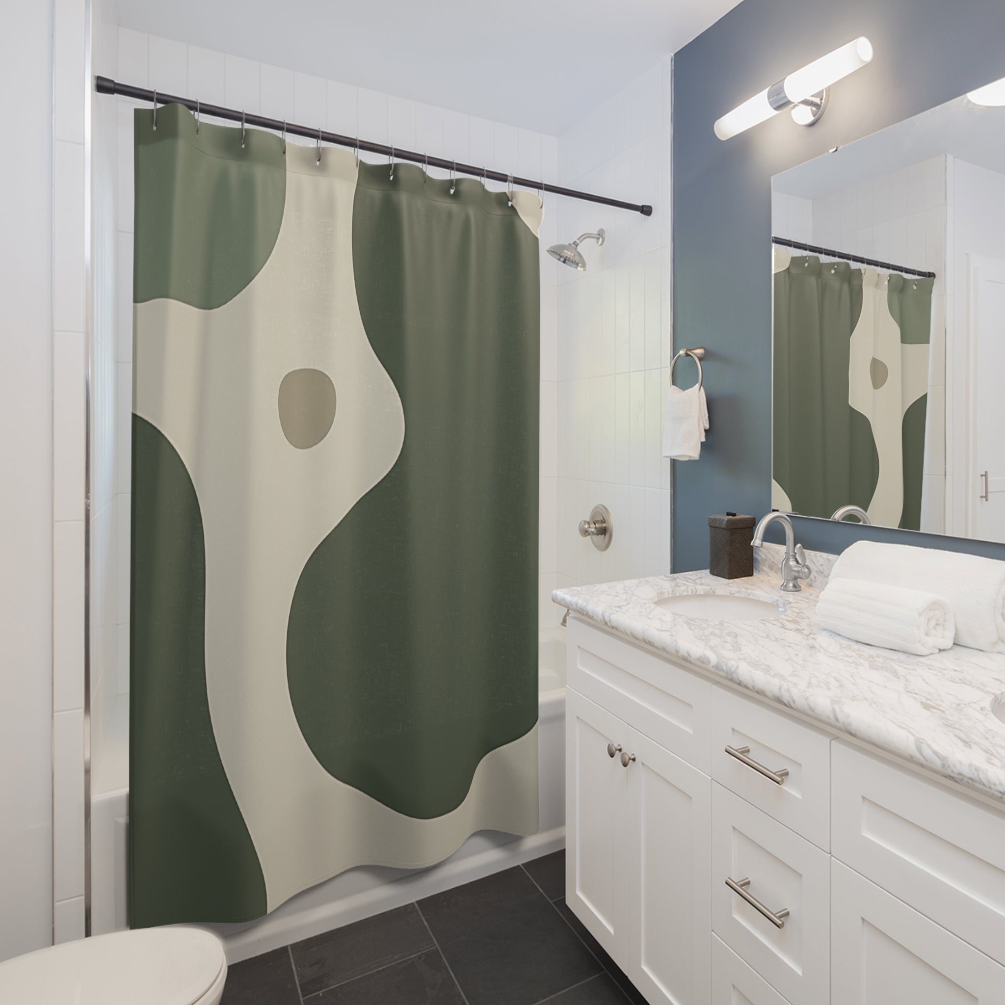 Green and Beige Abstract Shower Curtain, Artsulli - Art is Long, Life is Short, Home Decor, , , , , , , 