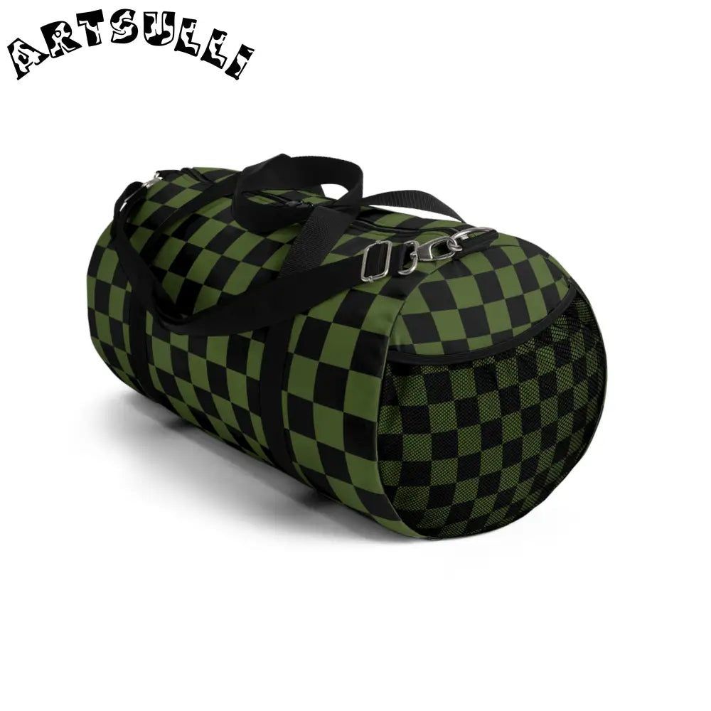 JAKKOUTTHEBXX Green and Black Checkerboard Custom Printed Duffel Bag 2025
