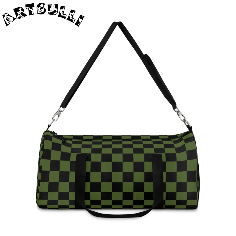 JAKKOUTTHEBXX Green and Black Checkerboard Custom Printed Duffel Bag 2025