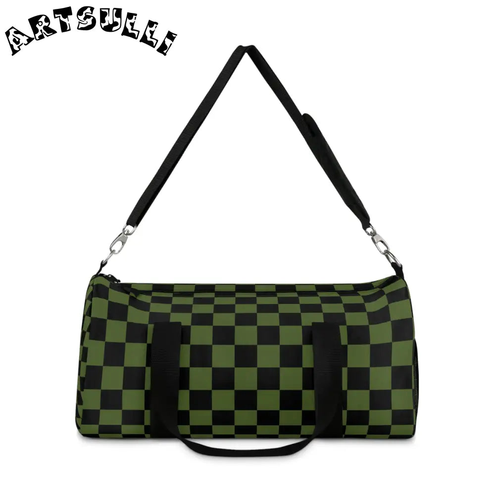 JAKKOUTTHEBXX Green and Black Checkerboard Custom Printed Duffel Bag 2025