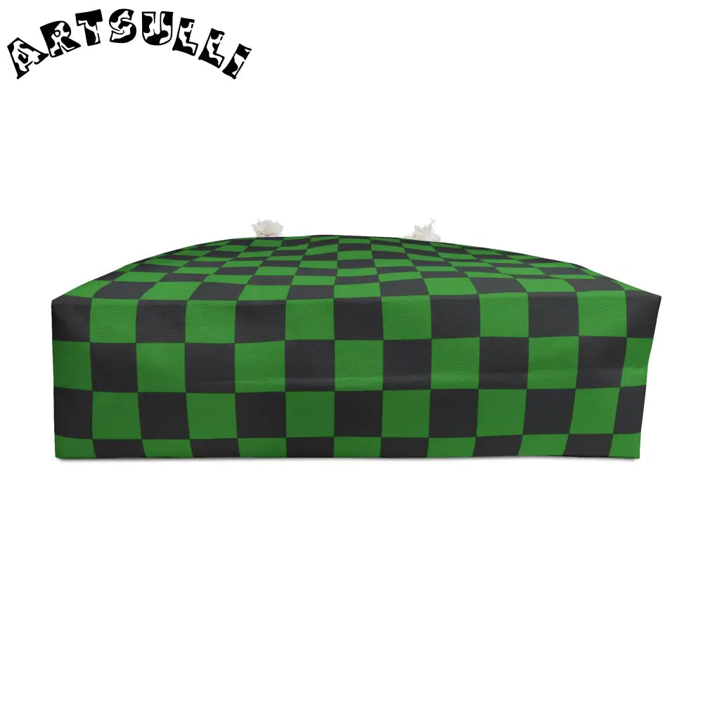 Green and Black Checkered Oversized Weekender Tote, Artsulli - Art is Long, Life is Short, Bags, , , , , , , 