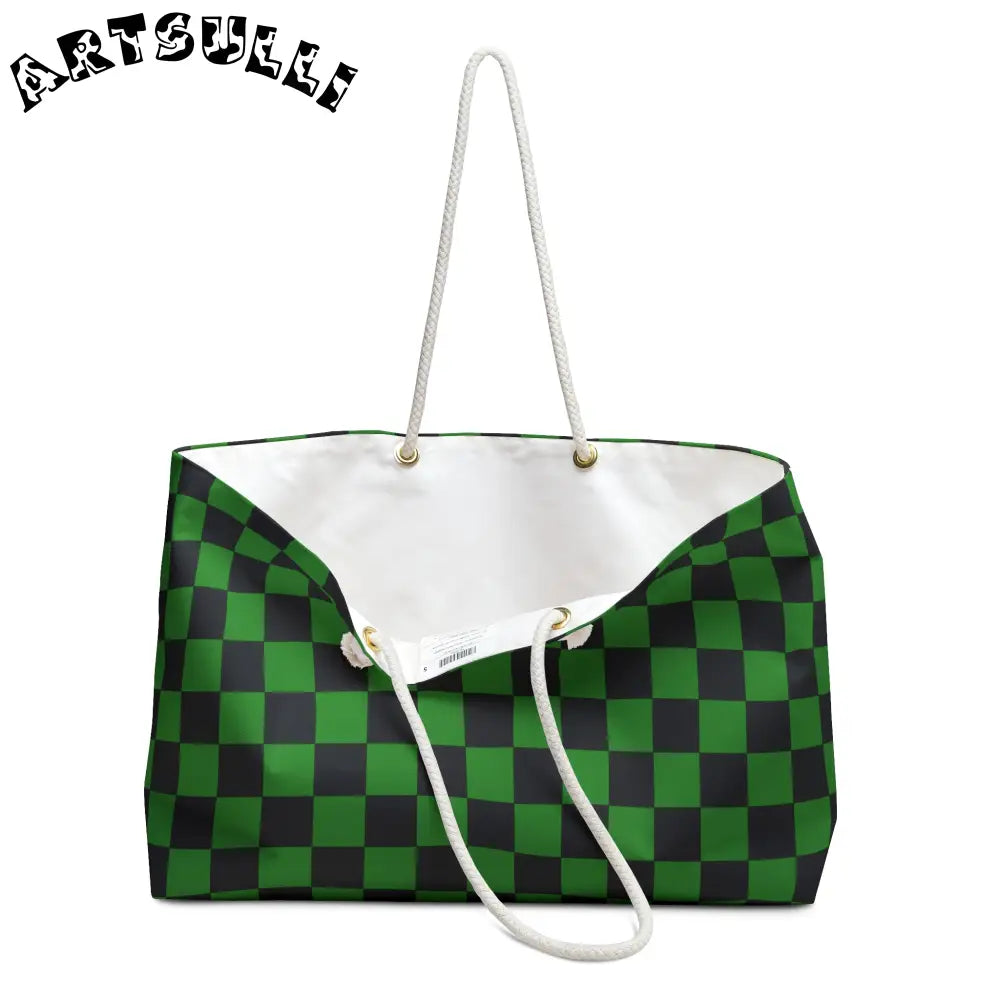 Green and Black Checkered Oversized Weekender Tote, Artsulli - Art is Long, Life is Short, Bags, , , , , , , 