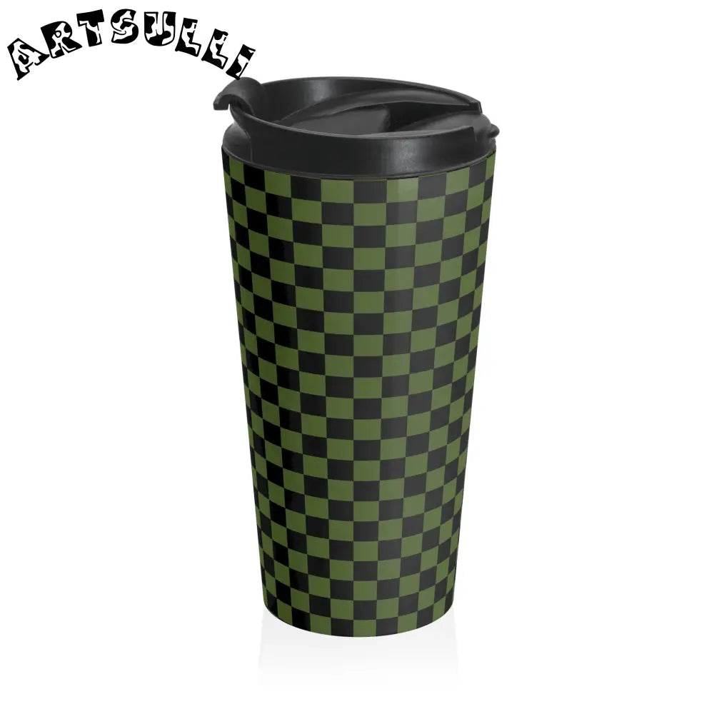 Green and Black Checkered Stainless Steel Mug, Artsulli - Art is Long, Life is Short, Mug, , , , , , , 