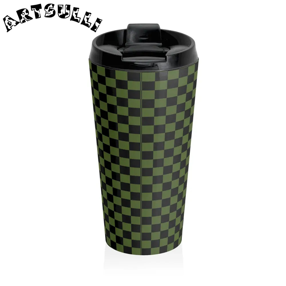 Green and Black Checkered Stainless Steel Mug, Artsulli - Art is Long, Life is Short, Mug, , , , , , , 