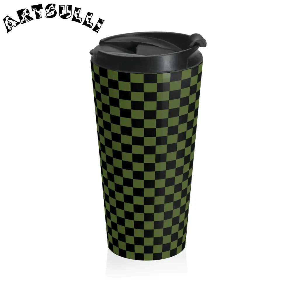 Green and Black Checkered Stainless Steel Mug, Artsulli - Art is Long, Life is Short, Mug, , , , , , , 