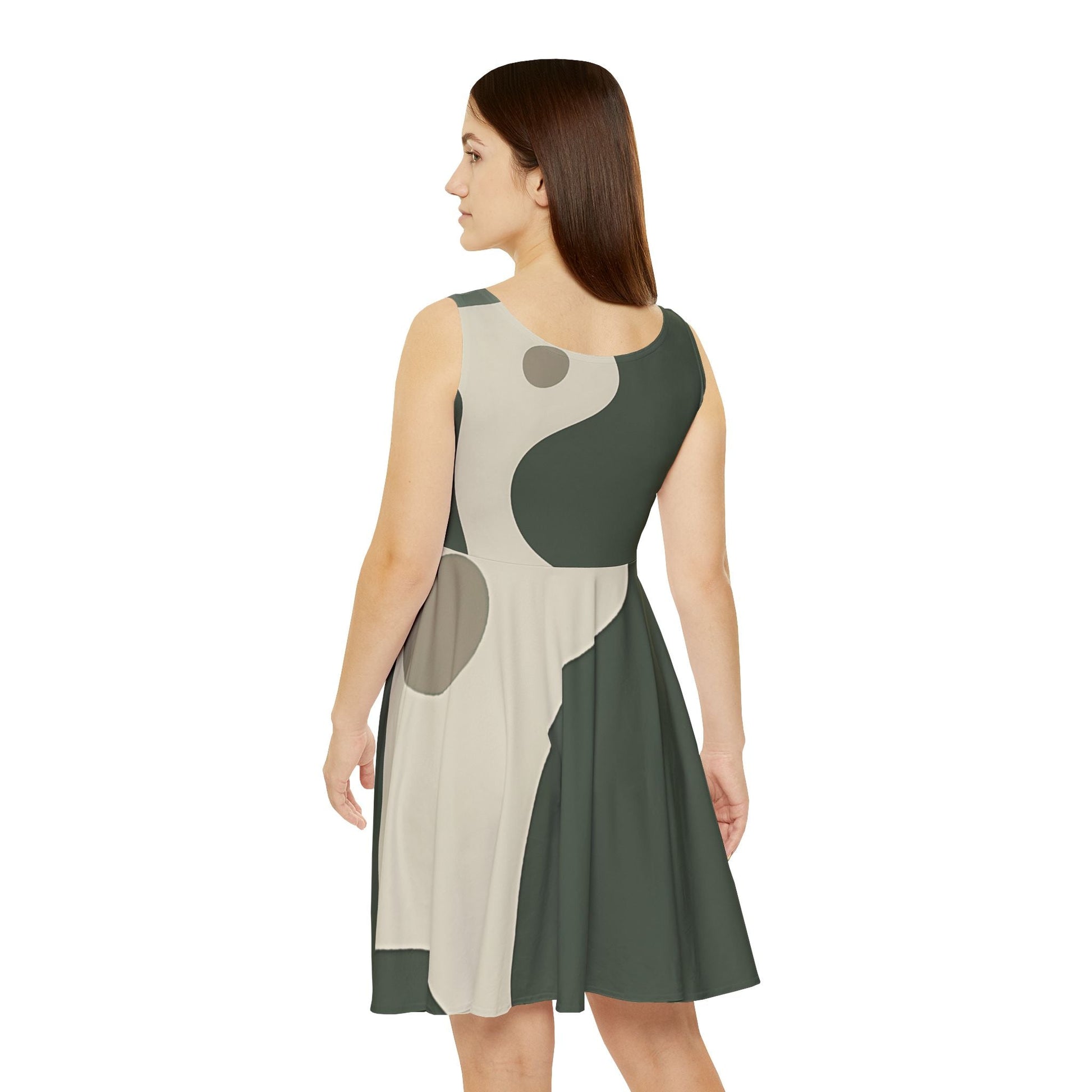 Green and Cream Abstract Midi Dress, Artsulli - Art is Long, Life is Short, All Over Prints, , , , , , , 