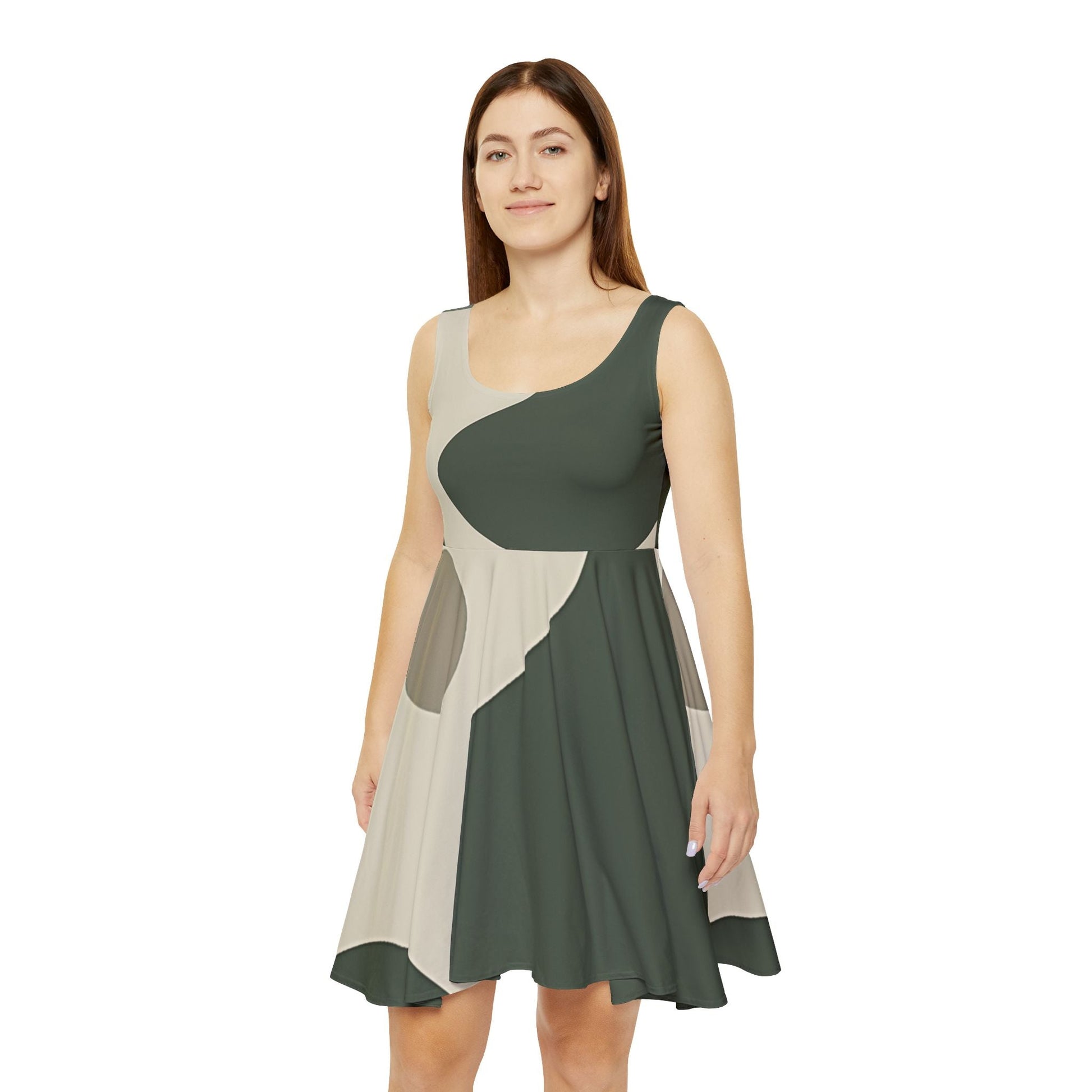Green and Cream Abstract Midi Dress, Artsulli - Art is Long, Life is Short, All Over Prints, , , , , , , 