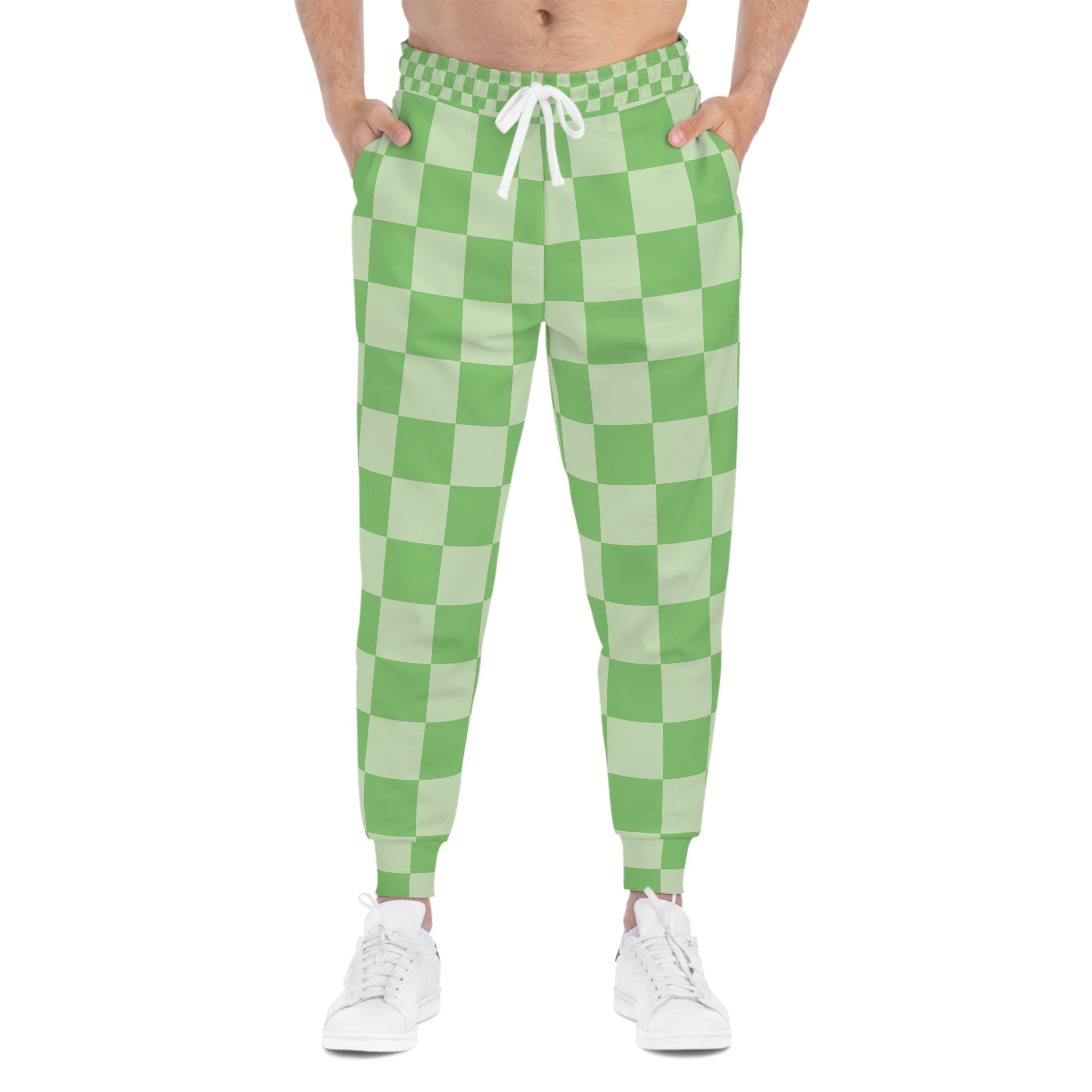 Green and Light Green Checkerboard Joggers, Artsulli - Art is Long, Life is Short, All Over Prints, , , , , , , 