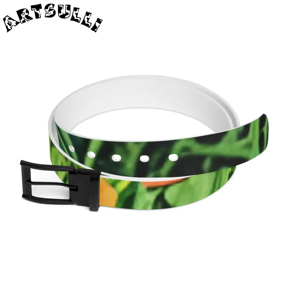 Green and Orange Abstract Print Belt with Black Buckle, Artsulli - Art is Long, Life is Short, Accessories, Material, Black Metal, Size, 50'', , , 62159210675411