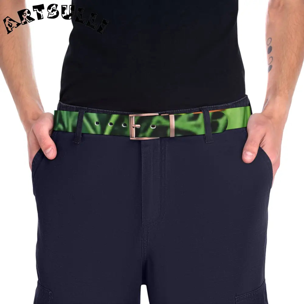 Green and Orange Abstract Print Belt with Black Buckle, Artsulli - Art is Long, Life is Short, Accessories, , , , , , , 