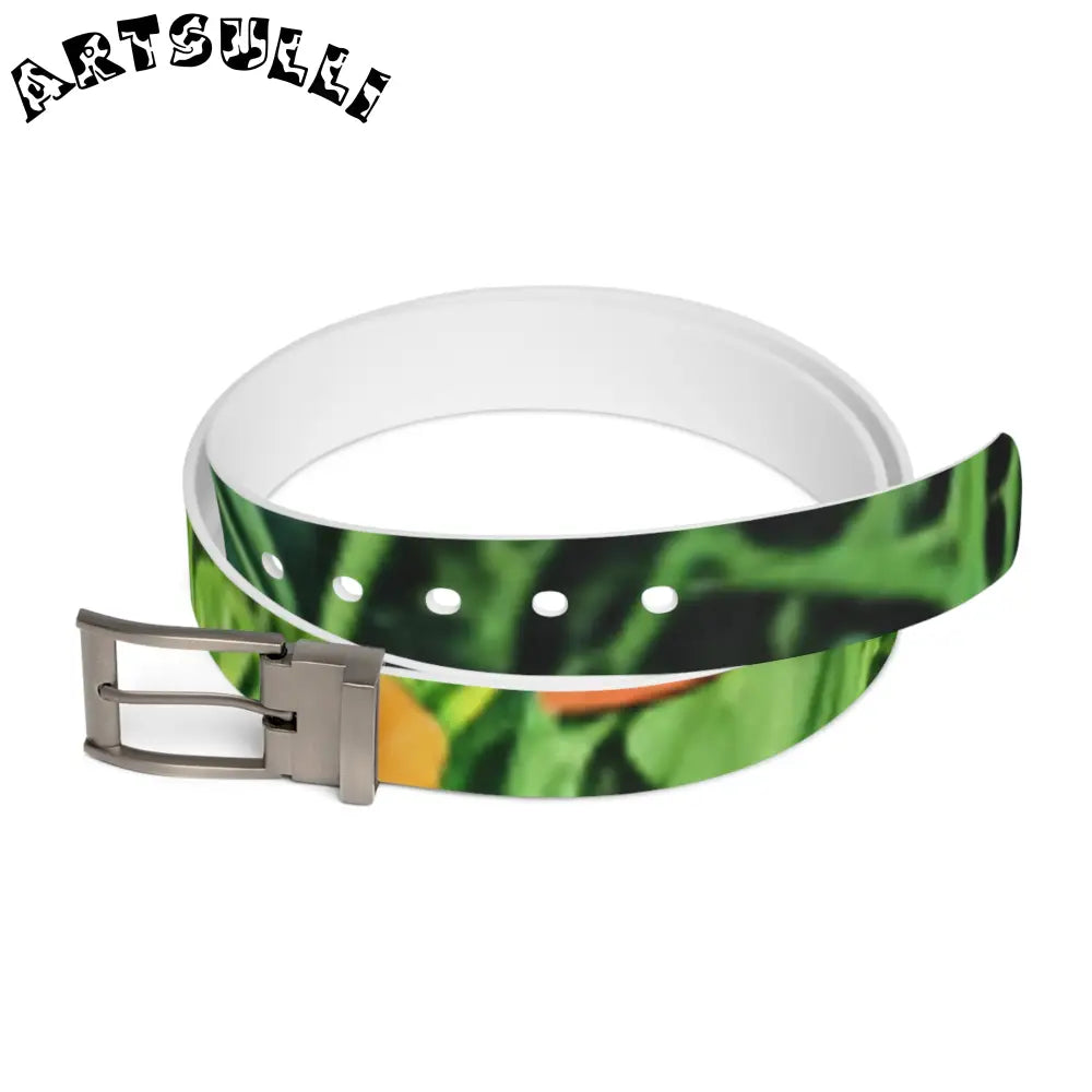 Green and Orange Abstract Print Belt with Black Buckle, Artsulli - Art is Long, Life is Short, Accessories, Material, Gun Metal, Size, 50'', , , 62130725561373