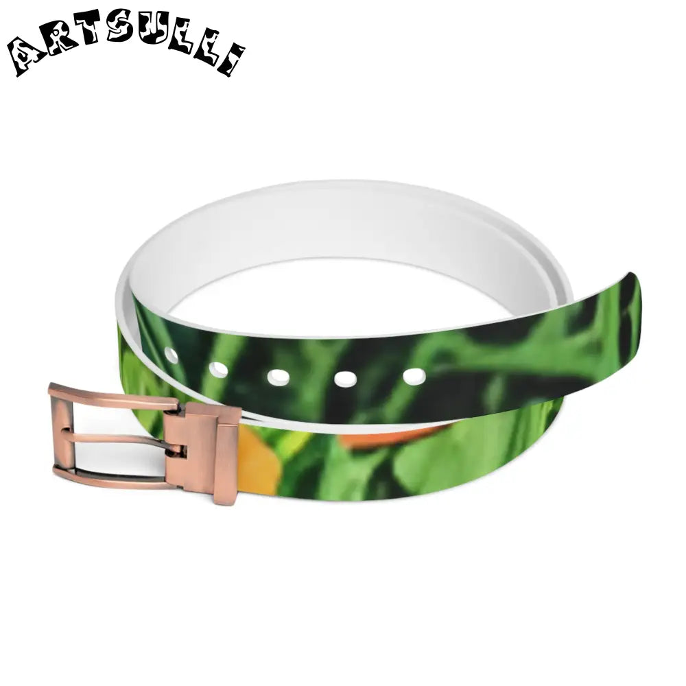 Green and Orange Abstract Print Belt with Black Buckle, Artsulli - Art is Long, Life is Short, Accessories, Material, Bronze Metal, Size, 50'', , , 62144454167870