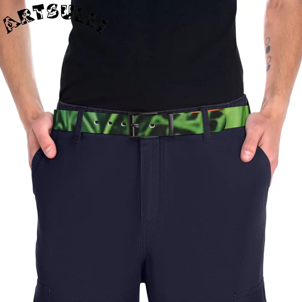 Green and Orange Abstract Print Belt with Black Buckle, Artsulli - Art is Long, Life is Short, Accessories, , , , , , , 