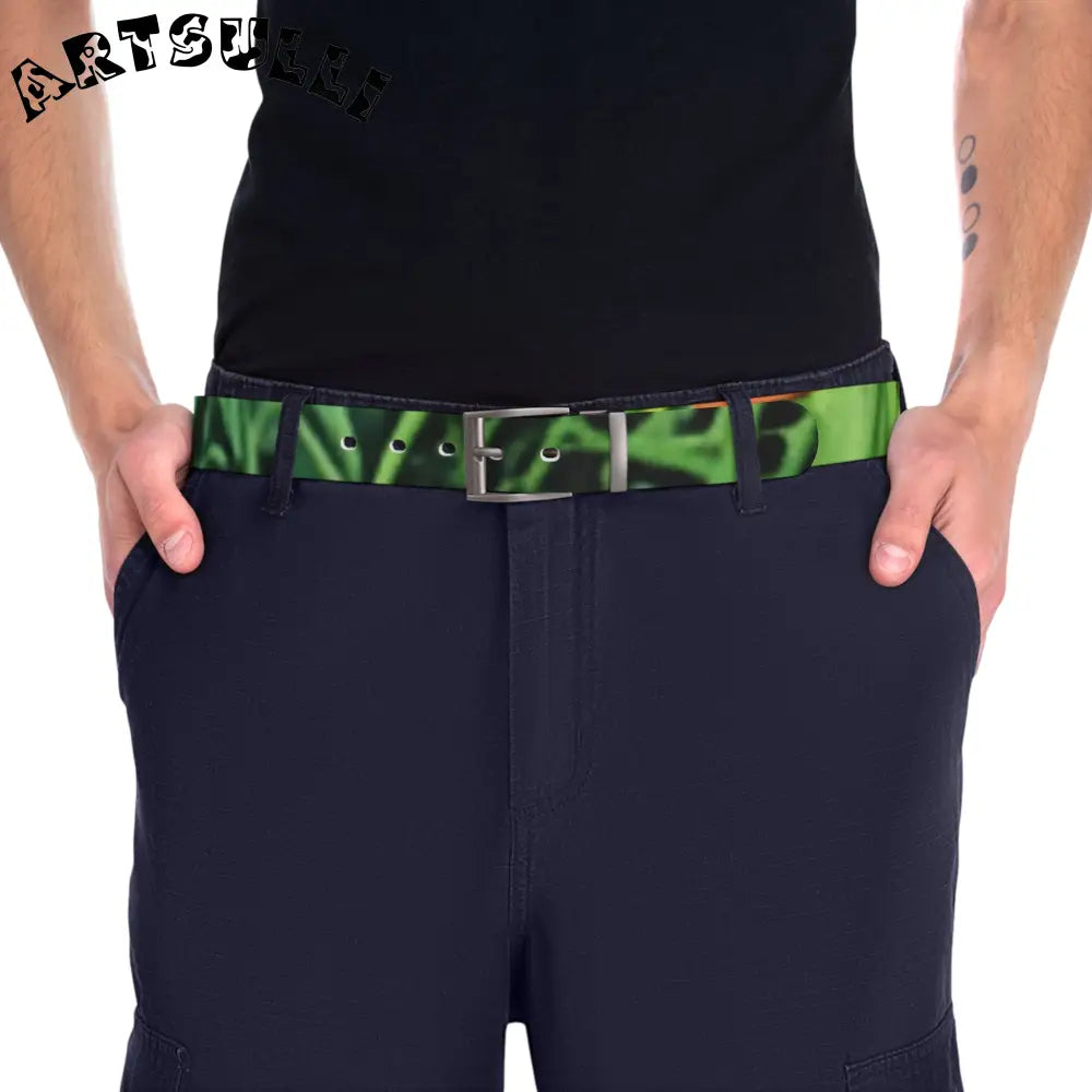 Green and Orange Abstract Print Belt with Black Buckle, Artsulli - Art is Long, Life is Short, Accessories, , , , , , , 