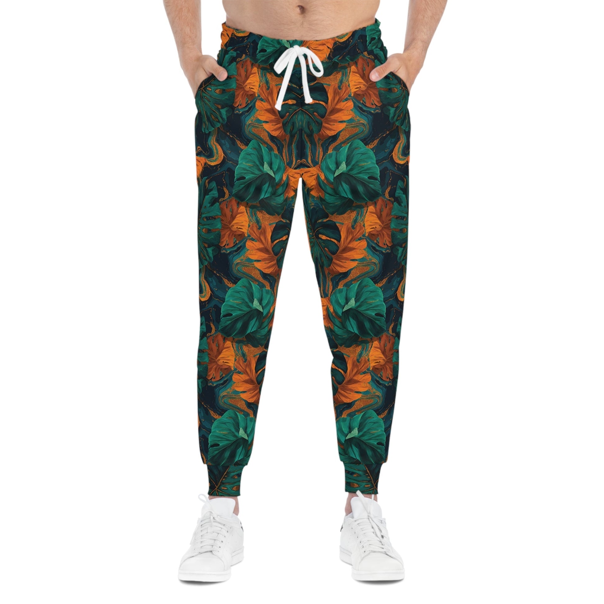 Green and Orange Tropical Leaf Joggers, Artsulli - Art is Long, Life is Short, All Over Prints, , , , , , , 