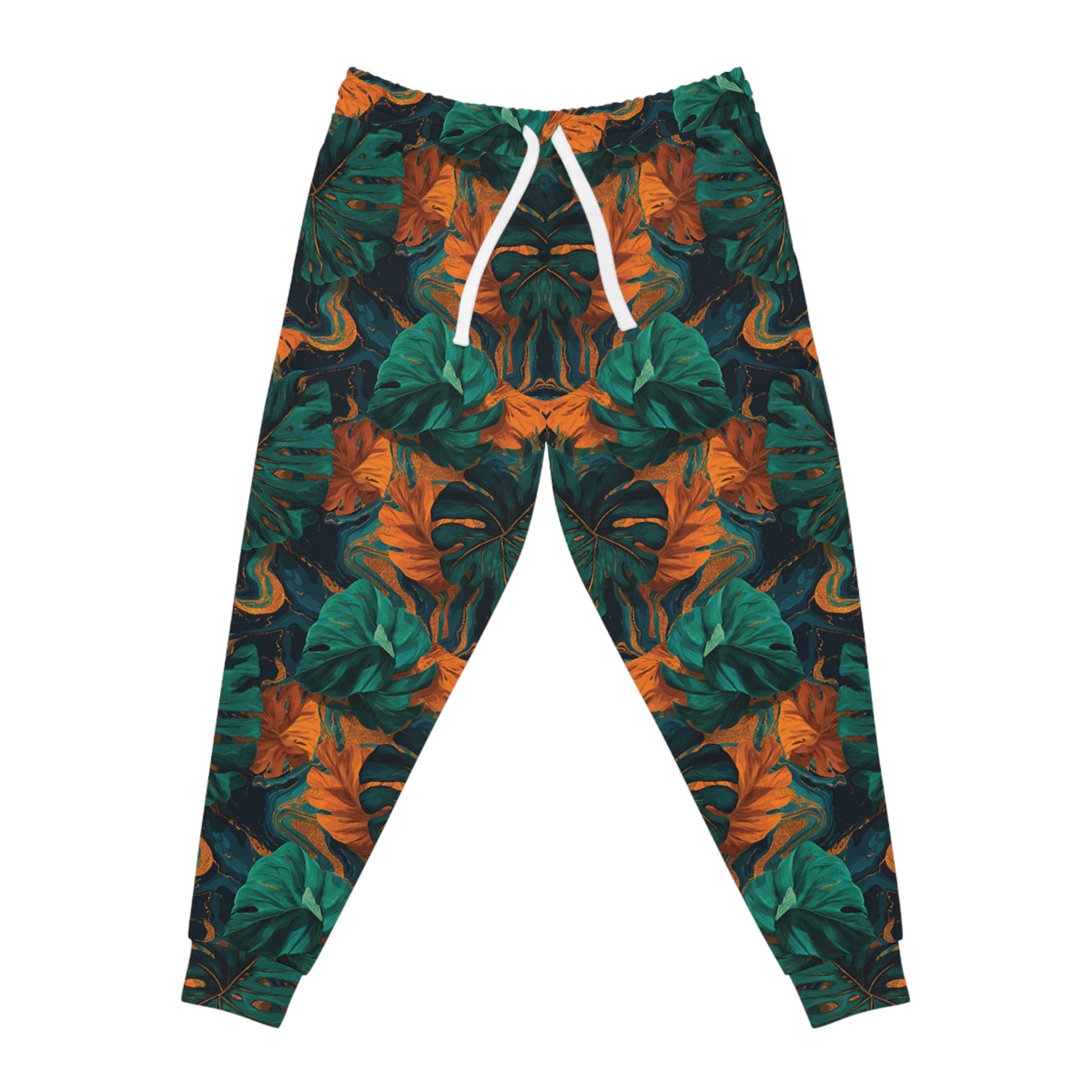 Green and Orange Tropical Leaf Joggers, Artsulli - Art is Long, Life is Short, All Over Prints, Size, S, Color, Seam thread color automatically matched to design, , , 15648968689276305887