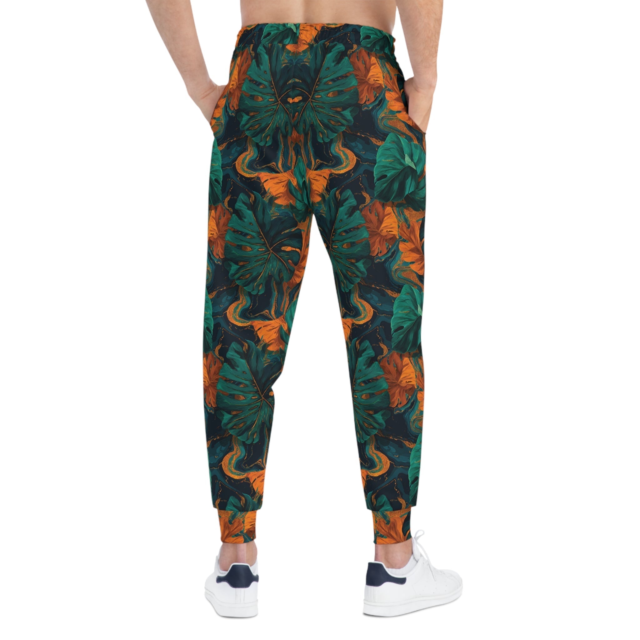 Green and Orange Tropical Leaf Joggers, Artsulli - Art is Long, Life is Short, All Over Prints, , , , , , , 