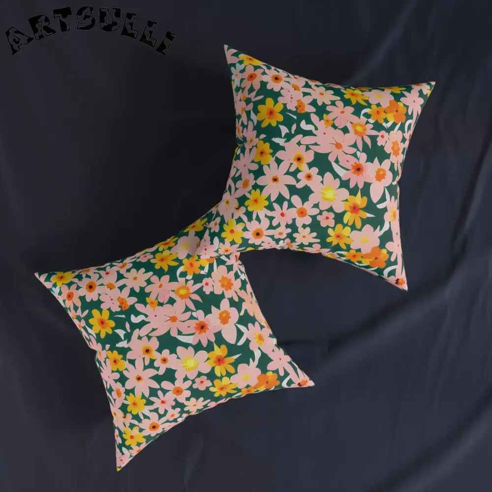 Green and Pink Floral Throw Pillow, Artsulli - Art is Long, Life is Short, Home Decor, , , , , , , 