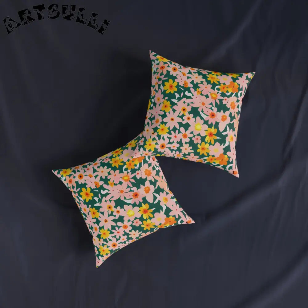 Green and Pink Floral Throw Pillow, Artsulli - Art is Long, Life is Short, Home Decor, , , , , , , 