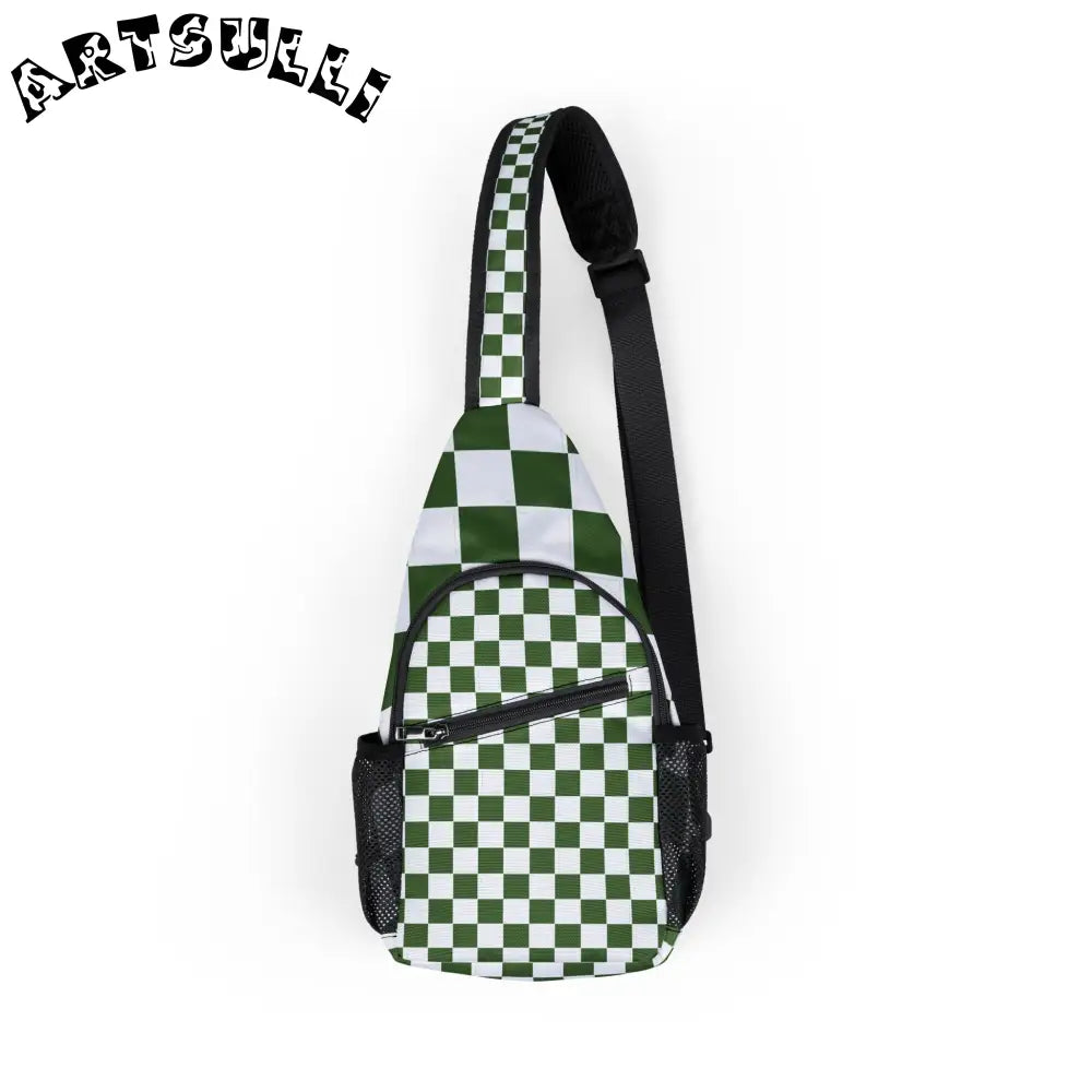 Green and White Checkered Chest Bag, Artsulli - Art is Long, Life is Short, Bags, Size, One size, , , , , 61079710626478931094