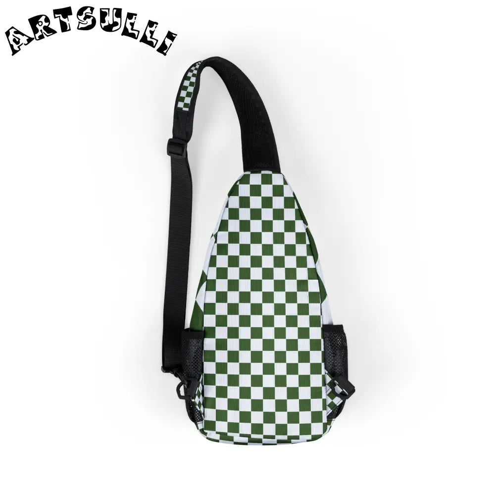 Green and White Checkered Chest Bag, Artsulli - Art is Long, Life is Short, Bags, , , , , , , 