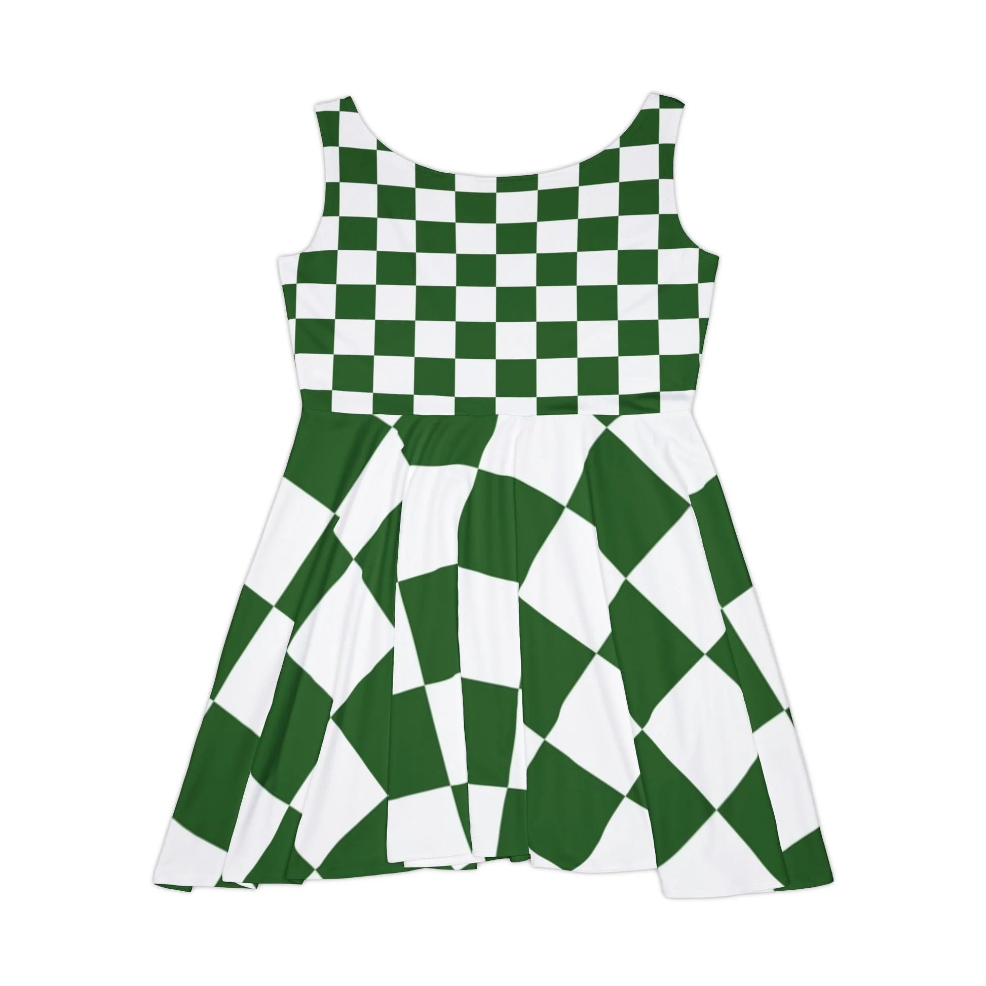 Green and White Checkered Custom Skater Dress, Artsulli - Art is Long, Life is Short, All Over Prints, , , , , , , 